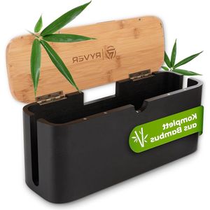 Kabelbox hout (zwart/klein) van duurzaam bamboe – stekkerbox in Skandi-design voor meer orde die gezien mag worden Kabel organiser