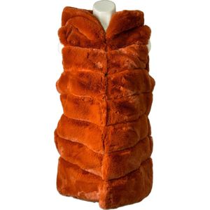 Elegante Dames Faux Fur Bodywarmer met Capuchon ��– Warm en Zacht - Beschikbaar in 6 stijlvolle kleuren - One Size - Roodoranje