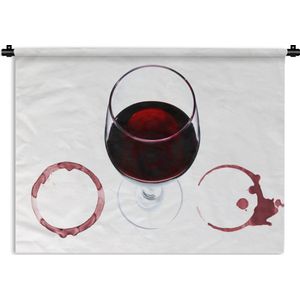 Wandkleed Rode wijn - Rode wijn en ringen op een witte achtergrond Wandkleed katoen 90x67 cm - Wandtapijt met foto