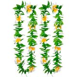 Toppers - Boland Hawaii krans/slinger - 2x - Tropische kleuren mix groen/wit - Bloemen hals slingers