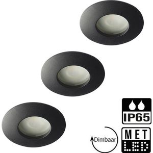 Inbouwspots badkamer - 3-pack - IP65 + GU10 LED - 5.5W - Dimbaar - 3000K warm wit