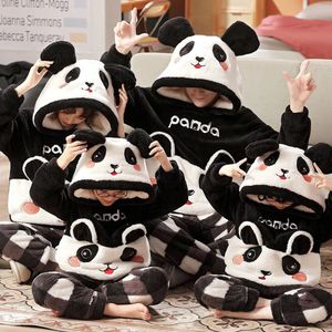 Kosmos - Panda Hoodie - Panda Onesie - Flanel pyjama - Maat 128 NL - Maat 8 US - Zwart/wit