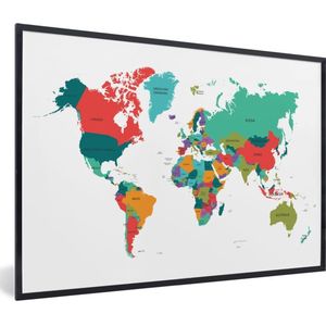 Fotolijst incl. Poster - Wereldkaart - Kleurrijk - Simpel - 120x80 cm - Posterlijst