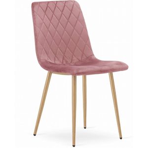 Eetkamerstoel TURIN Donkerroze – Velvet Bekleding, Modern, Ergonomisch Design, Houtlook Metalen Poten, Max. 120 kg