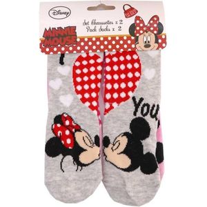Minnie Mouse - Sokken - Roze/Grijs - Duopack - maat 23-26