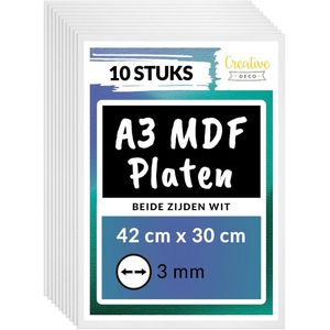 A3 MDF Platen - 10 Stuks - Wit aan Beide Zijden - 420 x 300 x 3 mm | Ideaal voor Laser en Modelbouw