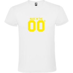 Wit T shirt met print van "" Made in the Zero's / dubbel 00 "" print Neon Geel size XXXL