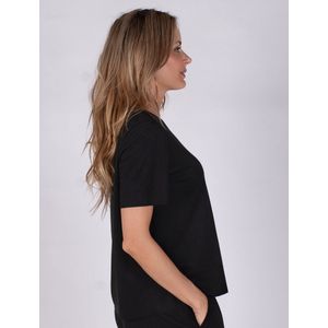 Dames top korte mouw black vegan suede -KEMI.
