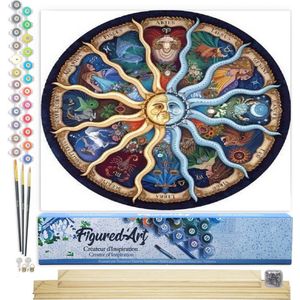 Figured'Art Schilderen op Nummer Volwassenen canvas Dierenriem - Handwerk acrylverf Kit DIY Compleet - 40x50cm met DIY houten lijst