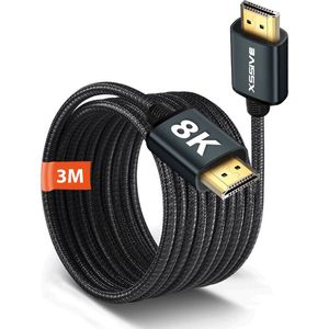 8K HDMI Kabel 3 Meter - HDMI 2.1 - Ultra High Speed - HDR - 8K 60Hz / 4K 120Hz / 2K 144Hz / 1080P 144Hz of 165Hz - Geschikt voor HDMI kabel PS5 120hz , Monitor , Soundbar , Samsung , LG , Sony TV - HDMI-kabel