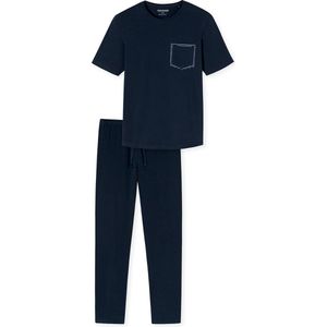 SCHIESSER 95/5 Nightwear pyjamaset - heren pyjama lang korte mouwen biologisch katoen gestreept nachtblauw - Maat: 3XL