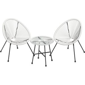 Balkonmeubel Millie - Tuinmeubelset - Set van 3 - Acapulco Sofa Set - Terrasmeubels - Glazen Tafelblad - 2 Stoelen - Binnen - Buiten - Patio - Tuin - Balkon - Buiten - Zwart