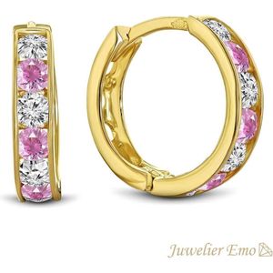 Juwelier Emo - 14 Karaat Gouden Kinderoorbellen meisje met Roze Zirkonia stenen - KIDS - 13 mm