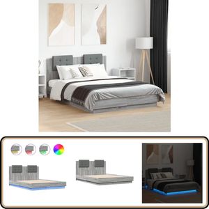 vidaXL Bedframe met hoofdeinde en LED grijs sonoma eiken 135x190 cm