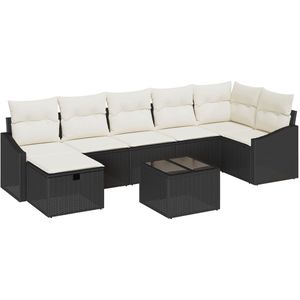 vidaXL - 8 - Delige - Tuin - Sofa - Set - met - Kussens - Zwart - Poly - Rattan