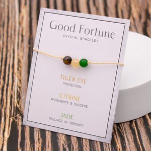 Bixorp ""Good Fortune"" Cadeau Armband - Veel Geluk - Edelsteen Armbandje op kaartje - Tijgeroog, Citrien & Jade