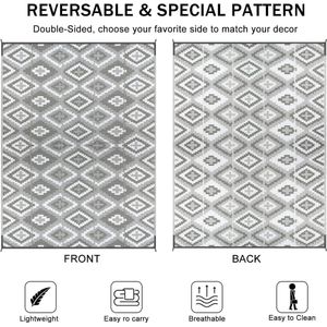 Groot outdoortapijt 180 x 270 cm, omkeerbaar plastic rietje geweven tapijt, waterdichte campingtapijten voor tuin, gerecyclede RV Patio vloermat voor veranda, picknickstrand, aanhangwagen, terrasplanken balkon barbecue