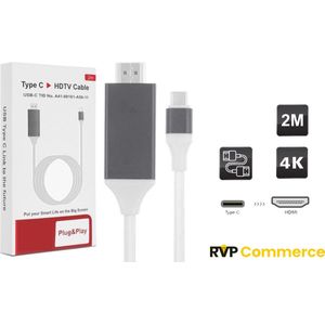 Usb c naar HDMI kabel male (Galaxy S8, Galaxy S9, Macbook) Usb-C to HDMI mannetje (Wit