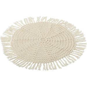 J-Line placemat rond geweven + franjes - polyester - beige