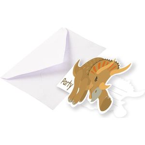 Amscan Uitnodiging Met Envelop Dinosaurus 13 Cm Bruin 8 Stuks