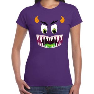 Monster gezicht halloween verkleed t-shirt paars voor dames XL