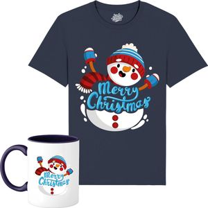 Sneeuwman - Foute kersttrui kerstcadeau - Dames / Heren / Unisex Kleding - Grappige Kerst, Oud en Nieuw en winter Outfit - T-Shirt met mok - Unisex - Navy Blauw - Maat 4XL