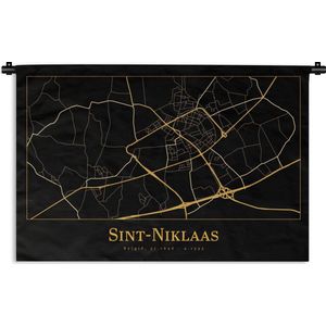 Wandkleed - Wanddoek - Kaart - Sint-Niklaas - België - Goud - Zwart - 150x100 cm - Wandtapijt