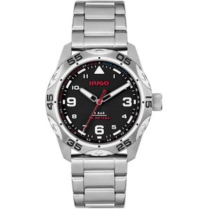 HUGO HU1530332 #TREK Heren Horloge - Mineraalglas - Staal - Zilverkleurig - 42 mm breed - Quartz - Vouw/Vlindersluiting - 5 ATM (douchen)