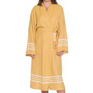 Hamam Badjas Krem Sultan Mustard Yellow - XXL - unisex - hotelkwaliteit - sauna badjas - luxe badjas - dunne zomer badjas - ochtendjas