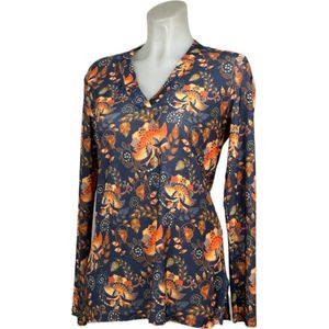 Angelle Milan – Travelkleding voor dames – Navy Oranje bloemen blouse – Ademend – Kreukvrij – Duurzame Jurk - In 5 maten - Maat M