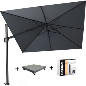 Challenger T2 zweefparasol 300x300 cm antraciet met 90 KG voet en hoes