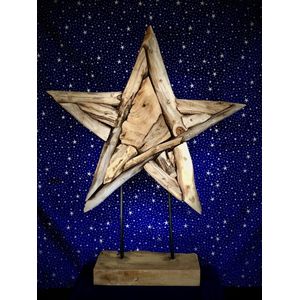 Christmas star S white wash 40 cm hoog - tropische houtsoort gedroogd - hout - decoratiefiguur - kerstdecoratie - kerst - handgemaakt - interieur - accessoire - voor binnen - voor buiten - cadeau - geschenk - tuinfiguur - tuinbeeld