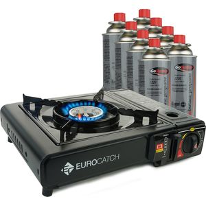 Eurocatch Outdoor - Kooktoestel op Gas - incl 8 Gasbussen -Gas Stove - Camping Kooktoestel - Gaspit - Gasfornuis - Gasstel - Cooker - Draagkoffer