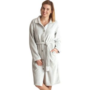 Badjas met knopen – dames badjas fleece ��– met knoopsluiting – zacht & warm - Lichtgroen - maat XL