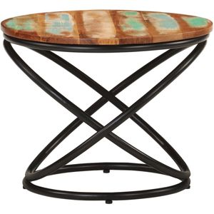 The Living Store Salontafel Ø50x40 cm massief gerecycled hout en staal - Industriele Salontafel - Houten Salontafel - Vintage Salontafel - Retro Salontafel - Salontafel Met Metalen Onderstel