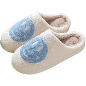 TippyToes® Smiley Slippers - Comfortabele en Warme Huispantoffels - Anti-Slip - Unisex - Blauwe Smiley