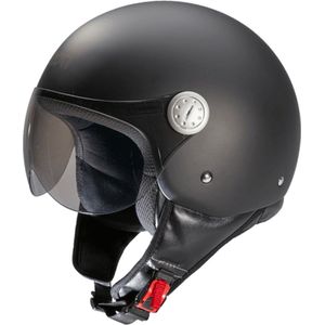 BEON Logo Scooter helm met vizier - Geschikt als Scooter Brommer Motor Snorfiets helm - Retro Vespa scooterhelm - Volwassenen - S - Mat Zwart - Jethelm incl Gratis helmtas