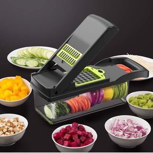 Subra® Mandoline Keukensnijder Handmatig - Groentesnijder Multifunctioneel - Uiensnijder RVS - Frietsnijder - Groen/Grijs