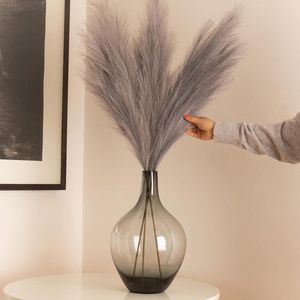 100 cm Groot Grijs Room Decor Kunstmatig Pampasgras - Boho Decor Vloer Vaas - Woonkamer Slaapkamer Aesthetic Decorattributen 3 Stengels Pluizige Faux Veren