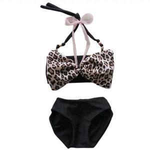 Maat 110 Bikini Zwart panterprint strik badkleding baby en kind zwem kleding leopard tijgerprint