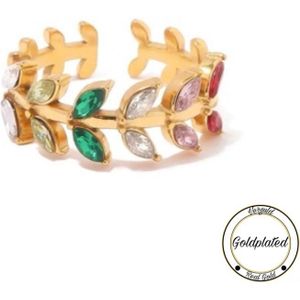 Soraro Rainbow Zirkonia Ring | Goldplated | Goudkleurig | Kleurrijk | Elegante Ring | Dames Ring | Klemring | Vrouwen Cadeau