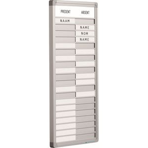 Aanwezigheidsbord 30 personen - RVS - Afwezigheidsbord - Sliders - Presentatiebord - 74x24cm