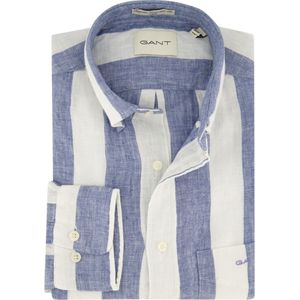 Gant - College Overhemd Linnen Streep Blauw - Heren - Maat XXL - Regular-fit