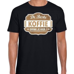 Cadeau t-shirt voor de beste koffie voor heren - zwart met bruin - koffie - koffiezaak barista shirt / bedrijfskleding S