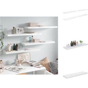 vidaXL Wandplanken - Set van 4 - Hoogglans Wit - 90 x 23.5 x 3.8 cm - Honingraat MDF en Metaal - Wandsteun