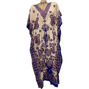 Dames kaftan met bloemenprint one size 36-50 beige/blauw/roze