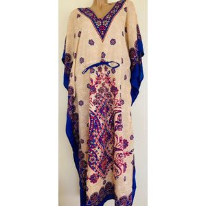 Dames kaftan met bloemenprint one size 36-50 beige/blauw/roze