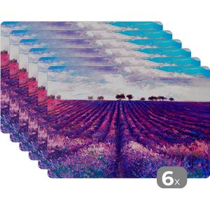 Placemat - Placemats kunststof - Olieverf - Schilderij - Bloemen - 45x30 cm - 6 stuks - Hittebestendig - Anti-Slip - Onderlegger - Afneembaar
