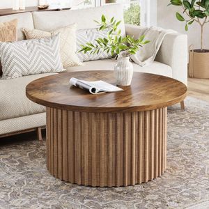 Tribesigns Salontafel Industrieel - Rond 80cm met Metalen Voet - Bijzettafel - Salontafels Rond - Bruin - Woonkamer