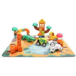 houten bouwblokken - blokken - met puzzel - safari - kinderen - educatief speelgoed - bouwen - dieren - creatief speelgoed - houten speelgoed - bouwblokken -zebra - giraffe- krokodil - leeuw - peuter